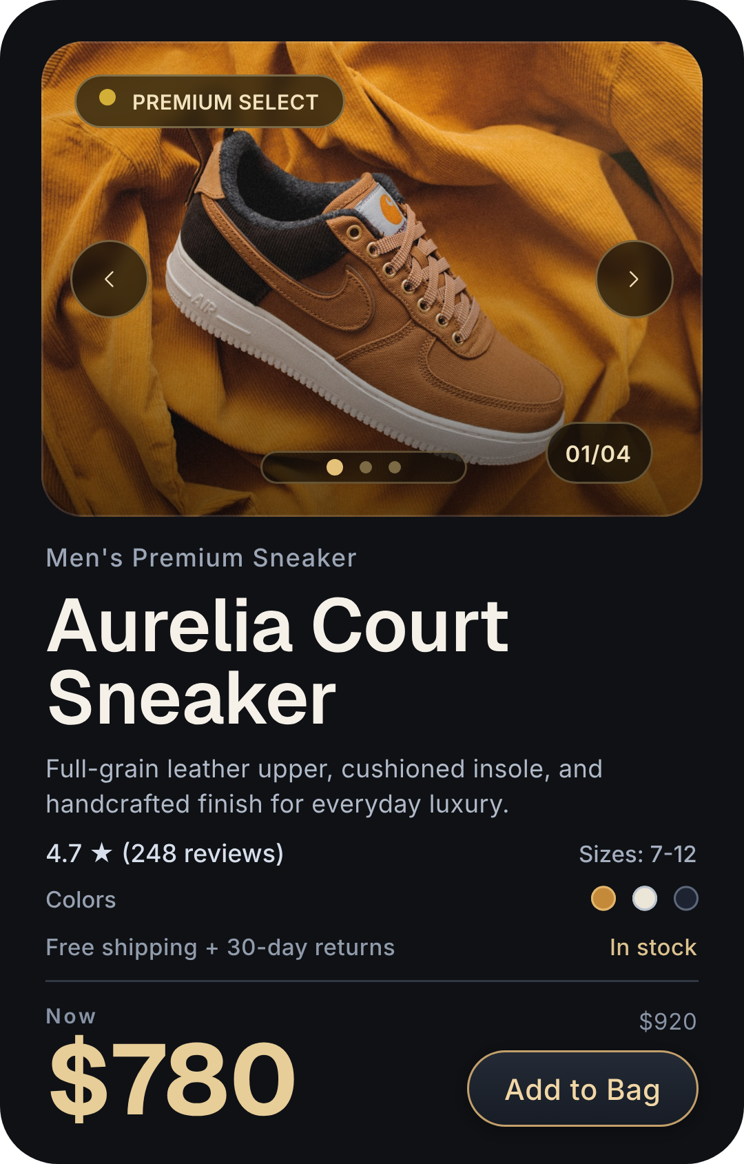 Shoe card showing details